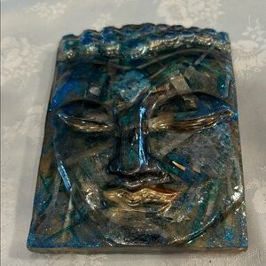 Abstract Blue and Gold Buddha Resin Art tile 3D